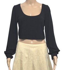 Babaton Crepe Black Balloon Longsleeve Cropped Top Womens Size Large